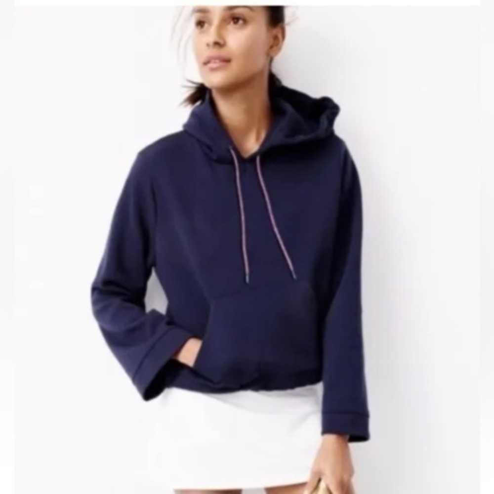 Women’s J. Crew Navy Blue Cropped Hooded Pullover Size XS Sweatshirt